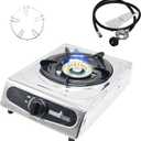 1Burner Propane Gas Cooktop,Camping Portable LPG Gas Stove, Auto Ignition Stainless Steel Countertop with regulator burner grate