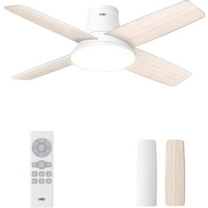 Dreo Ceiling Fans with Lights and Remote, 44 inch Low Profile White Ceiling Fan, Reversible, 5CCT, 6-Level Dimmable, 6 Speeds Bedroom Ceiling Fan, Quiet, Easy to Install, Timer, Flush Mount