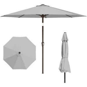 11FT Patio Umbrella, Outdoor Umbrella with with 8 Sturdy Fiberglass Ribs,Market Table Umbrella with Push Button Tilt and Crank,Suit for Backyard,Garden,Pool,Deck(Light Gray)