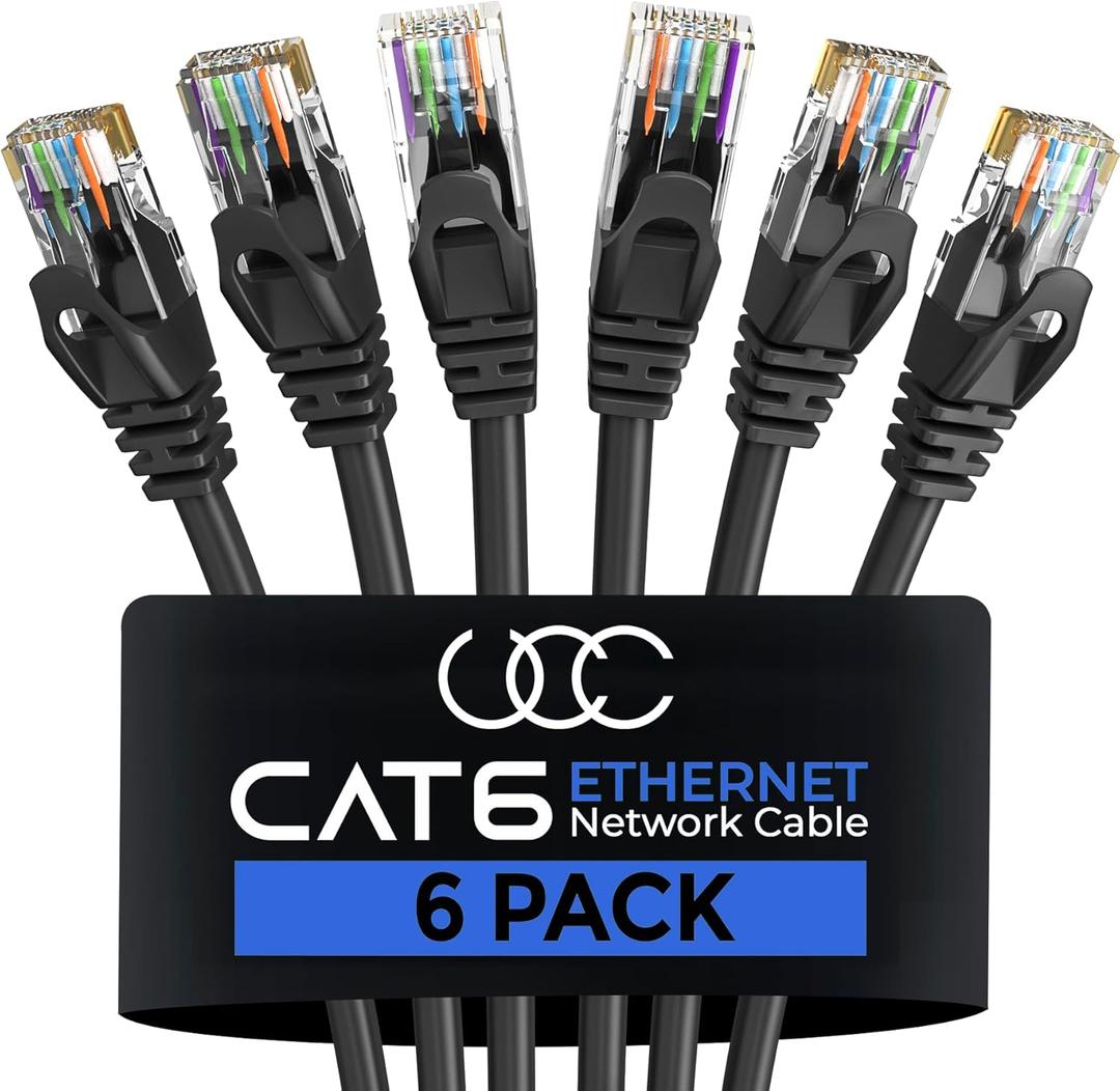 Cat 6 Ethernet Cable 10 FT 6 Pack, Cat6 RJ45 Ethernet Patch Cables, High-Speed Computer Wire 10Gbps 500Mhz, UTP Cat6 Internet LAN Cable Cord for Router Modem PS4/5 Xbox, Outdoor&Indoor - Black