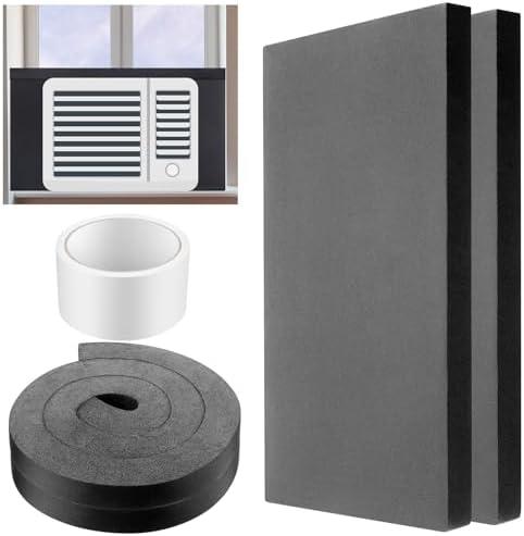 Pangda 2 Pcs 17 x 9 x 7/8 Inch Window Air Conditioner Insulated Foam Panels Insulation Winter Ac Side Surround Panels Kit with Top Seal Strip for Summer and Winter Indoor (Black)