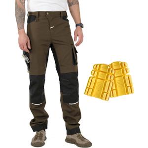 Ellobird Men's Construction Work Utility Pants Relaxed Fit Stretch Flex Cordura Double Knee Reinforcement Carpenter Cargo