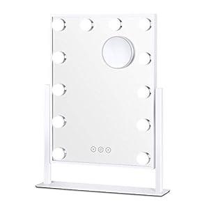 KOOLORBS Hollywood Mirror with Lights, Large Vanity Mirror with Lights, 12 LED Dimmable Bulbs, Hollywood Lighted Makeup Mirror, 3 Colors Lighting, Removable 10X Magnifying Mirror, Touch Control
