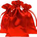 4" x 6" Red Satin Gift Bags - Jewelry, Wedding Favor Drawstring Pouches for Baby Shower, Christmas - 50 Pack