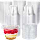 Tiaiidi 100 Pack 6 oz Clear Plastic Cups,Disposable Parfait Cups with Flat Lids(No Hole),Party Dessert Cups for Cold Drinks,Fruit,Cupcake,Ice Cream,Snack