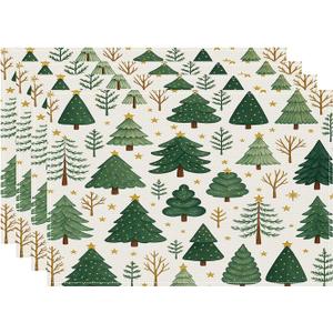 Snowman Cardinals Trees Christmas Placemats, 12x18 Inch Seasonal Winter Xmas Holiday Washable Table Mats Set of 4, Thanksgiving Party Kitchen Dining Decoration (Christmas Day -2, 12x18)