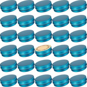 1 oz / 30ml Screw Top Aluminum Tin Jar with Screw Lid and Blank Labels (Lake Blue - Pack of 32)