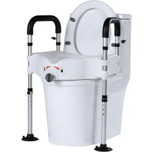 Raised Toilet Seat with Handles, Elevated Toilet Seat Riser for Elderly and Disabled, Support 300 lbs