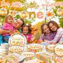 142pcs Little Pumpkin First Birthday Decorations for Girl, Our Little Pumpkin is Turning One Tableware, Floral Pumpkin First Birthday Plates Napkins Cups for Fall Autumn Thanksgiving Party Supplies