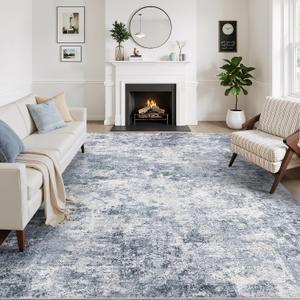 WITSHOCK 10x12 Area Rugs for Living Room: Machine Washable - Non Slip Modern Abstract Rug for Bedroom Under Dining - Stain Resistant for Household - Pet Owners (Blue)