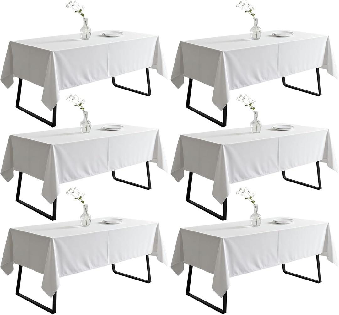 DRESSMAKER 6 Pack White Table Cloth Rectangle 60x126 Inches Polyester Tablecloth for 8ft Tables Washable Fabric Table Cloths for Party,Wedding Banquet