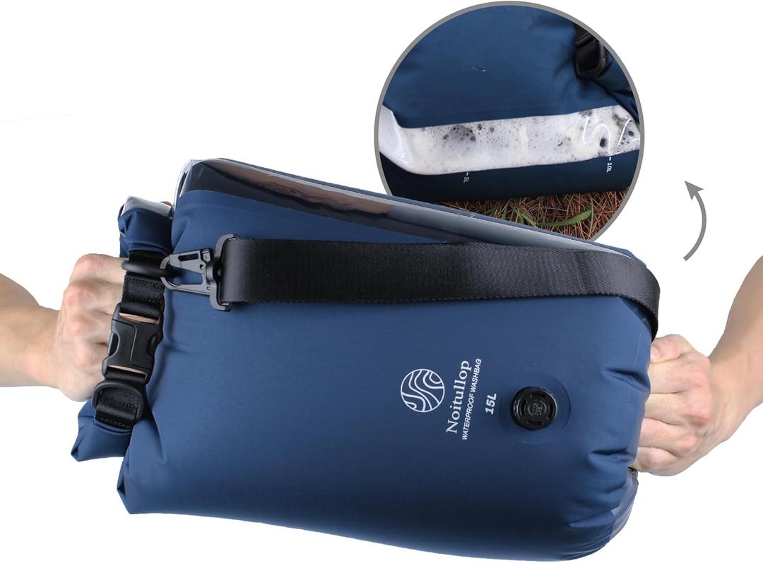 Washbag Portable Washing Machine - 15L Fully Waterproof Dry Bag - Lightweight Compact Nylon Washing Machine - Portable Manual Clothes Washer Laundry Bag (Gray) (Navy)