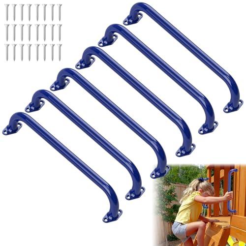 17.3 Inch Safety Playground Handles Metal Kids Indoor Outdoor Climbing Monkey Bars Swing Set Accessories Grab Handle Playset Hand Grips for Playhouse, Treehouse, Jungle Gym (Dark Blue, 6 Pack)