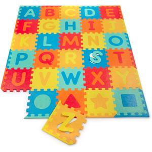 Battat  82 Pieces Foam Alphabet Floor Mat  Large 55x65in Interlocking ABC Puzzle Mat  Floor Puzzle with Removable Shapes for Babies & Toddlers  0 Months