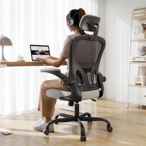 Office Chair Ergonomic Desk Chair, 330LBS Capacity, High Back Computer Chair for Long Hours Comfortable, Rolling Swivel Executive Task Chair for Home Office with Flip-up Armrests, Black Grey (One Size)
