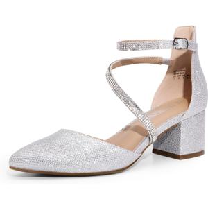 DREAM PAIRS Women's Closed Pointed Toe Low Chunky Heels Pumps Ankle Strap Wedding Business Dressy Shoes (7)