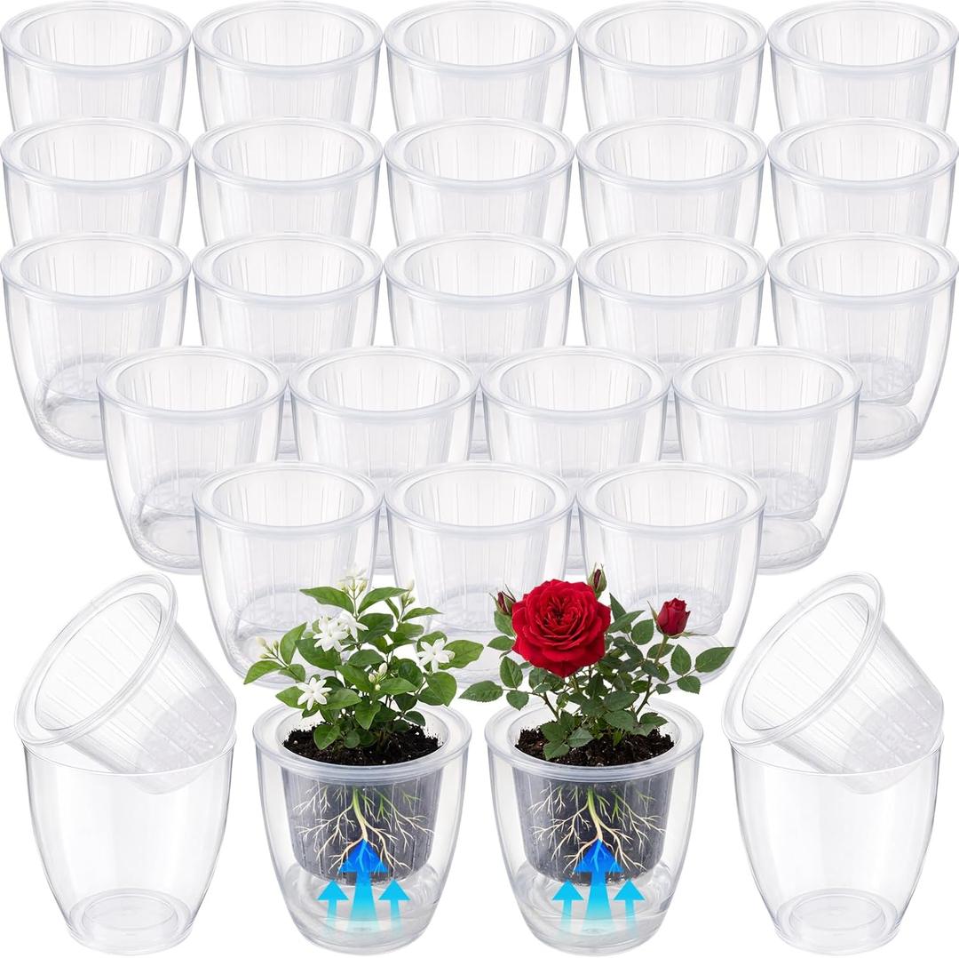 36 pcs Self Watering Pots, 3.5 Inch Plastic Flower Plant Pot with Inner Pot Self Watering Wick Planter White Clear Flower pots for Indoor House Plants Herbs, Flowers, Succulents