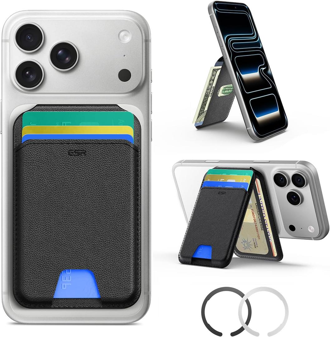 ESR for MagSafe Wallet with Stand, RFID Blocking, MagSafe Ring Included, 5 Cards Holder for Phone Case, Slim Magnetic Wallet for iPhone 17e/17/16/15/14/13/12 (Not for mini), Selected Samsung, Black