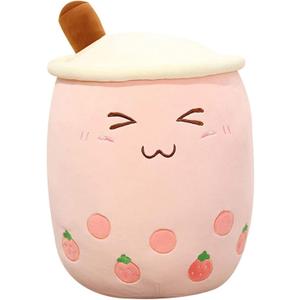 Cute Stuffed Boba Plush Bubble Tea Plushie Pillow Milk Cup Food Plush, Soft Kawaii Hugging Toys Gifts for Kids(Pink, 9.4 inch)