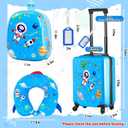Sanwuta 4 Pcs Kids Luggage Set Carry On Rolling Suitcase Backpack Neck Pillow Travel Set Gift for Girls Boys Summer Camp(17 Inch,Astronaut Style,Blue)