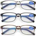 Reading Glasses for Men - 3 Pack Blue Light Blocking Men's Metal Readers +2.0