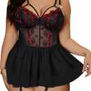 Alrovetoney Plus Size Lingerie For Curvy Women Ruffle Lingerie Set Sexy Lace Lingerie Set Garter Belt With Stockings, XXLarge