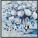 Yihui Arts Hand Painted Framed Blue Flower Canvas Wall Art with Gold Foil