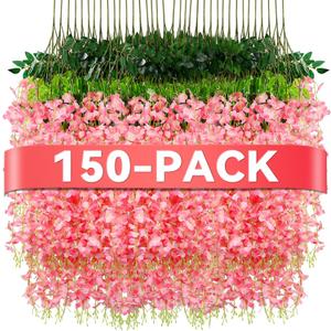 Alotiki 150 Pack Wisteria Hanging Flowers,Fake Hanging Flowers,Wisteria Artificiales Garland for Home Wedding Arch Floral Party Garden Ceremony Outdoor Decor,3.6 Feet Long(150,Pink)