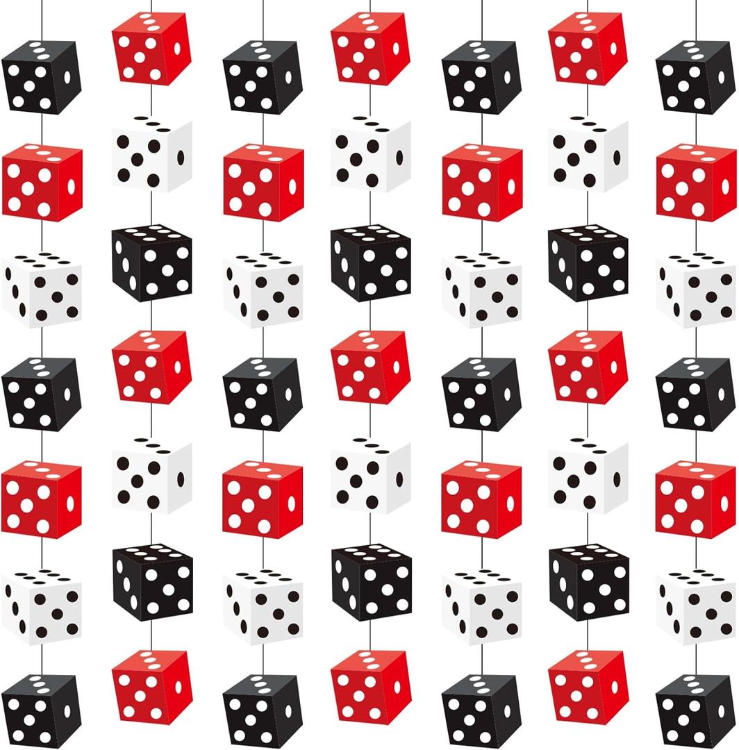 Xinnun Casino Dice Party Decorations Red Black White Dice Hanging Banners Garland Night Las Vegas Theme Cutouts Ribbon Streamers for Vegas Casino Prom Birthday Homies Party Games Decor Supplies