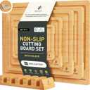 5 Packs Bamboo Cutting Board Set with Non Slip Feet Holder and Over Sink Nice Solid Thick Wood Juice Groove Chopping Board Small Big Xl XXl xlarge Oversized Kitchen Counter Organic Vegetable Meat Kit (Natural)