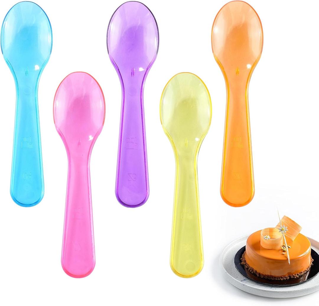 100 Count Disposable Mini Plastic Spoons, Multi-Color Small Dessert Spoons for Ice Cream Cake Yogurt Jelly and Suit for Party Tasting and Celebration