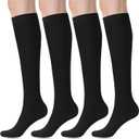 FITRELL Women's Knee High Socks Outdoor Sport Athletic Socks Casual Stripe Tube Socks 1-4 Pack (Black)