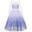 Girls Princess Costumes Snow Queen Princess Dresses Fancy Dress Up Clothes for Halloween Snow Party Cosplay, White, 100