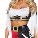 Leg Avenue Women's 4 Pc Wicked Pirate Wench Costume with Top, Sleeves, Scarf, Bottoms, L