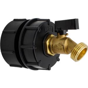 KAKSEY IBC Tote Fittings, IBC Tank Adapter 2" Fine Thread (NPT Fine Adapter x Coarse Thread) + Lead-Free 3/4" Brass Hose Faucet Valve with Butterfly Valve for Garden Hose Connector