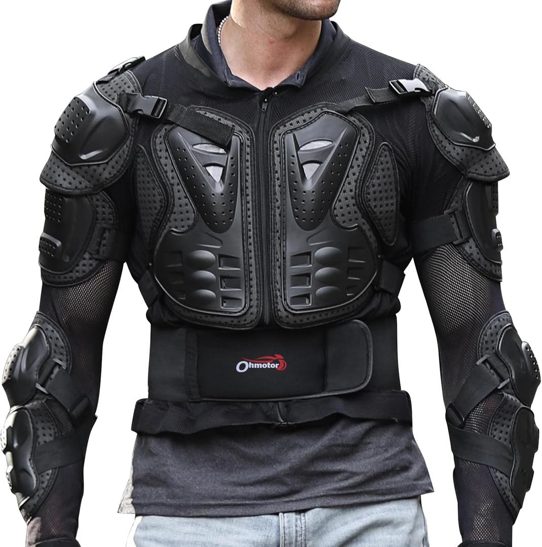OHMOTOR Motorcycle Body Protective Jacket Armor Men, Motocross Riding Protective Gear,ATV Dirt Bike Chest Spine Protector (XX-Large, Black)