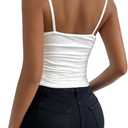 SHENHE Women's Deep V Neck Ruched Summer Spaghetti Strap Solid Fitted Camisole Tank Top (White, M)