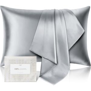 100% Pure Mulberry Silk Pillowcase for Hair and Skin - Allergen Resistant Dual Sides,600 Thread Count Silk Bed Pillow Cases with Hidden Zipper,1pc,King Size,Medium Grey