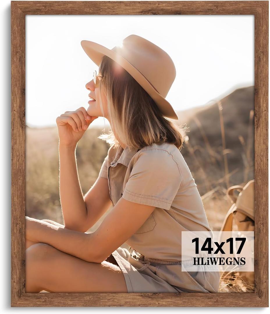 HLiWEGNS Light Walnut 14x17 - Single Frame - Rustic Woodgrain 14 x 17 Poster Frame with Plexiglass for Wall Gallery Display, 14x17 Picture Frame for Puzzle, Artwork, Photo and Posters