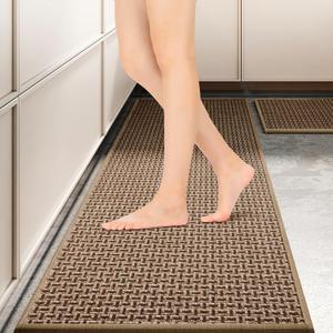Kitchen Mat 2 PCS Cushioned Anti Fatigue Kitchen Mat for Floor, Non Slip Absorbent Kitchen Runner Rugs Machine Washable Comfort Standing Mats for Floor, Kitchen Sink Office Laundry, Brown Kitchen Mat 2 PCS Cushioned Anti Fatigue Kitchen Mat for Floor, Non Slip Absorbent Kitchen Runner Rugs Machine Washable Comfort Standing Mats for Floor, Kitchen Sink Office Laundry, Brown