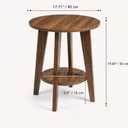Small Round Side Table-17.7" Cute End Table with 2-Tier Storage | Waterproof Low Nightstand for Kids Room,Nursery,Small Spaces,Plant Stand&Bean Bag(Walnut)