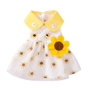 Dog Dress Soft Breathable Puppy Dresses Elegant Princess Lace Floral Pet Dress with Sunflower for Small Dog, Small