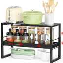 Adjustable Kitchen Countertop Organizer, 2-Tier Expandable Cabinet Counter Shelves, Heavy Duty Steel Pantry Organizers and Storage Shelf Rack Stand Riser, Adjustable Length & Height, Black