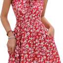 GUBERRY Womens Summer Dresses 2025 Ruffle V Neck Tie Front Floral Sundresses Cute Mini Teen Dress with Pockets (Medium, Red)