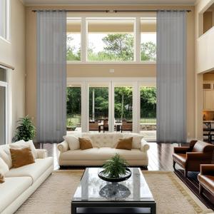 Extra Long Sheer Curtains, Grommet Light Flitering High Ceiling Long Sheer Curtains for Living Room(Grey, 1 Panel, 52"X156")