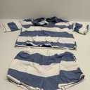 Women’s 2 Piece Striped Workout Set Oversized Zip Up Tee and Wide Leg Shorts Athletic Lounge Shirt and Shorts, Blue, L