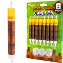 Pixel Torch Birthday Candles (8 Pack) - Large 3-Inch Wax Cake Toppers for Video Game Party Decorations - Novelty Gaming Themed Candle Set for Boys Level Up Celebration