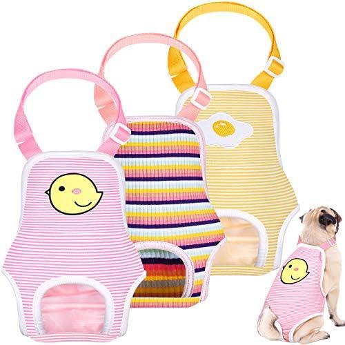 Nuanchu 3 Pcs Female Dog Diaper Sanitary Panties with Adjustable Suspender, Washable Reusable Doggie Diapers for Small Medium Large Dog in Heat Period Menstrual Pet Cats Ducks(Cute Pattern,S)