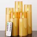 Amagic Flickering Flameless Candles, Battery Operated Candles, Amber Gold Acrylic LED Pillar Candles with Remote and Timer, 3D Wick, Yellow and Blue Glow, D2.2 xH5 5" 6" 7" 8", Set of 5