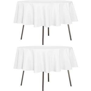 sancua 2 Pack Round Tablecloth 60 Inch White (Fits 20-48 Inch Tables), Stain and Wrinkle Resistant Table Cloth - Washable Polyester Table Cover for Dining Tables, Buffet Parties and Camping